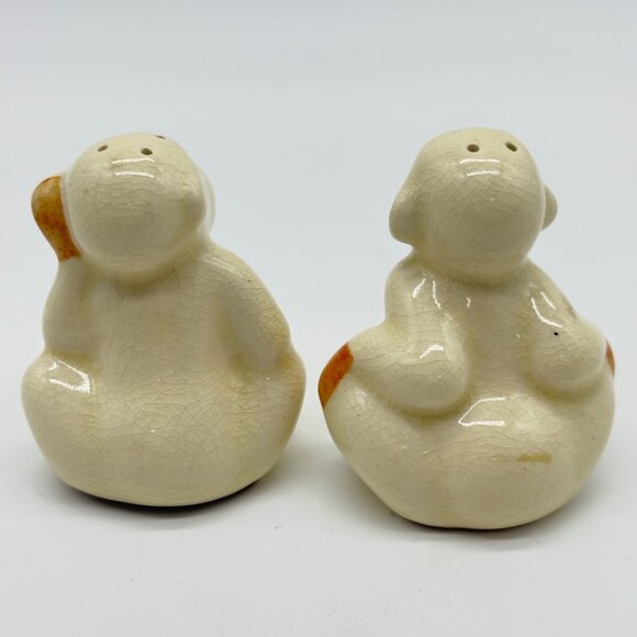 Vintage Kissing Ceramic Monkey Salt Pepper Shaker Set With Cork Stoppers - Picture 8 of 10
